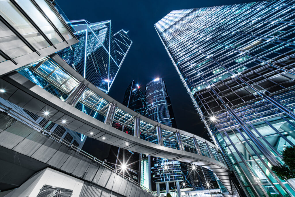 Night view of city financial district