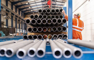 A man working with metal pipes.