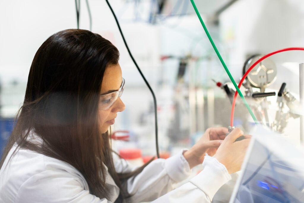 A woman working in a lab