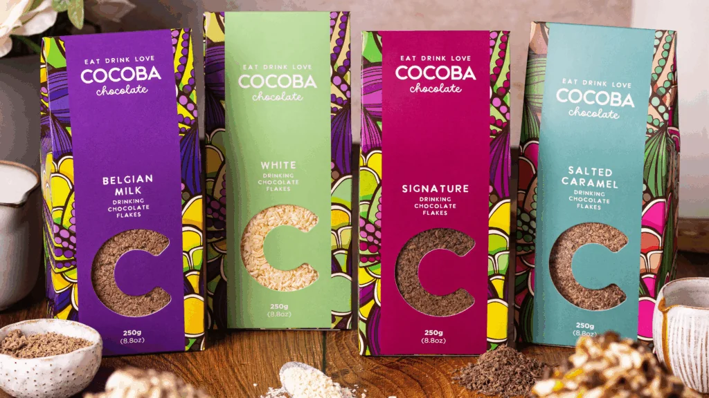 Four packs of Cocoba's Hot Chocolate Flakes